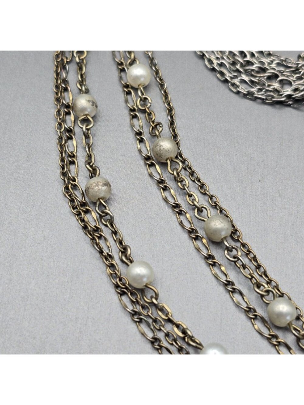 Victorian Revival Faux Cameo Necklace 26" Multi Strand Station Chain by Jennis B - Picture 5 of 12